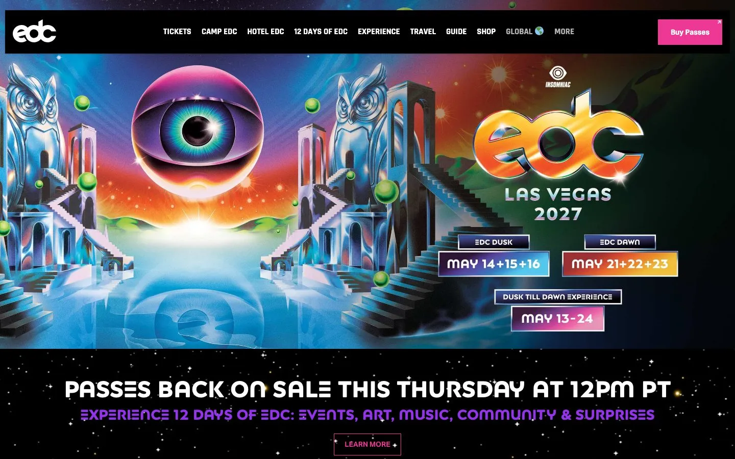 EDC Las Vegas homepage at 1440x900, captured 2026-10-05
