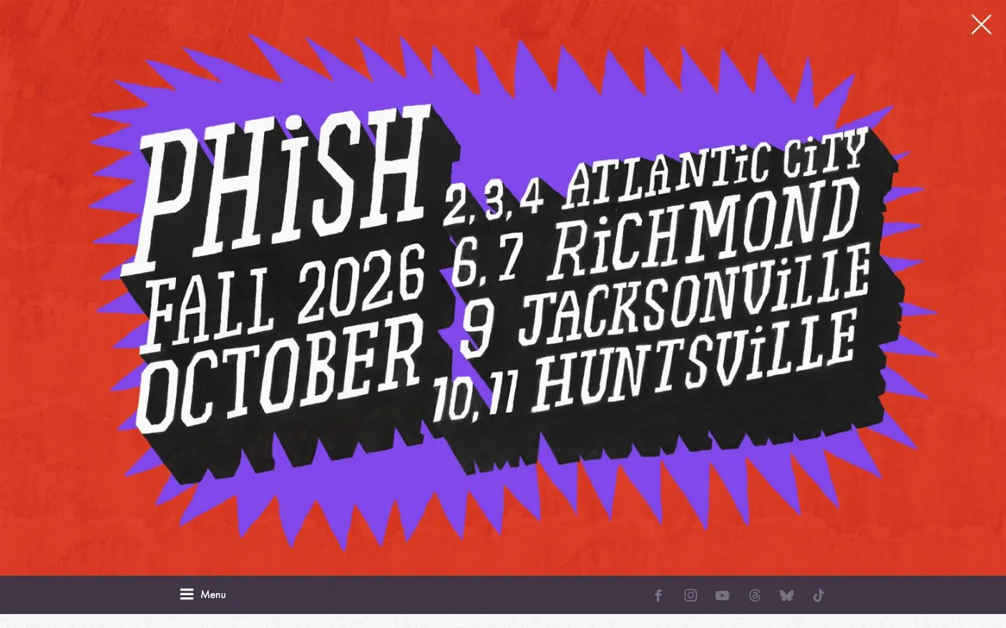 Phish homepage at 1440x900, captured 2026-10-05