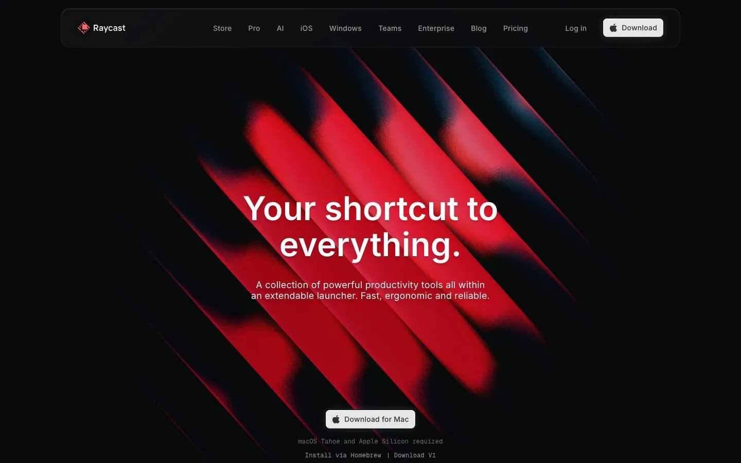 Raycast homepage, captured 2026-10-05