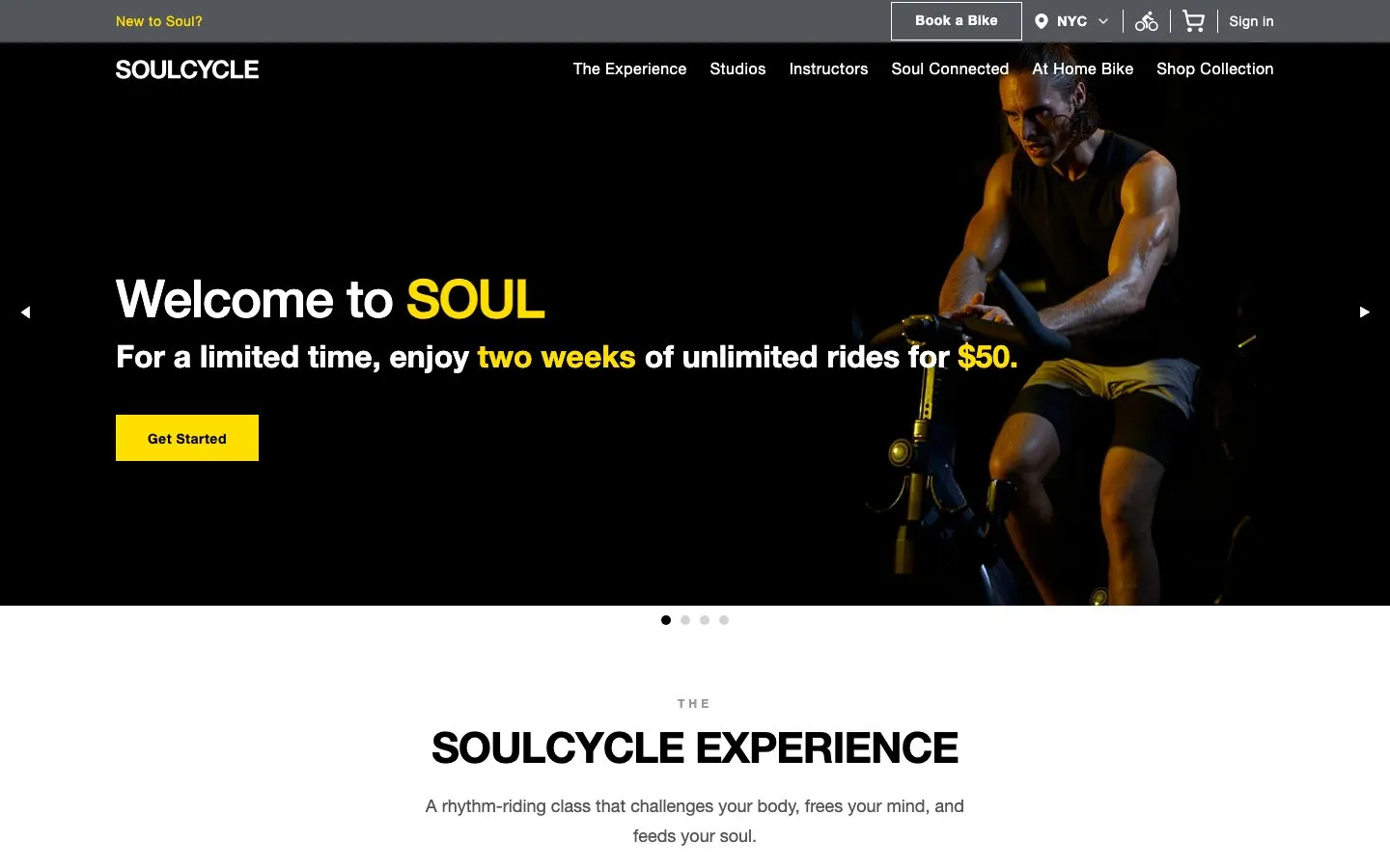 SoulCycle homepage at 1440x900, captured 2026-10-06