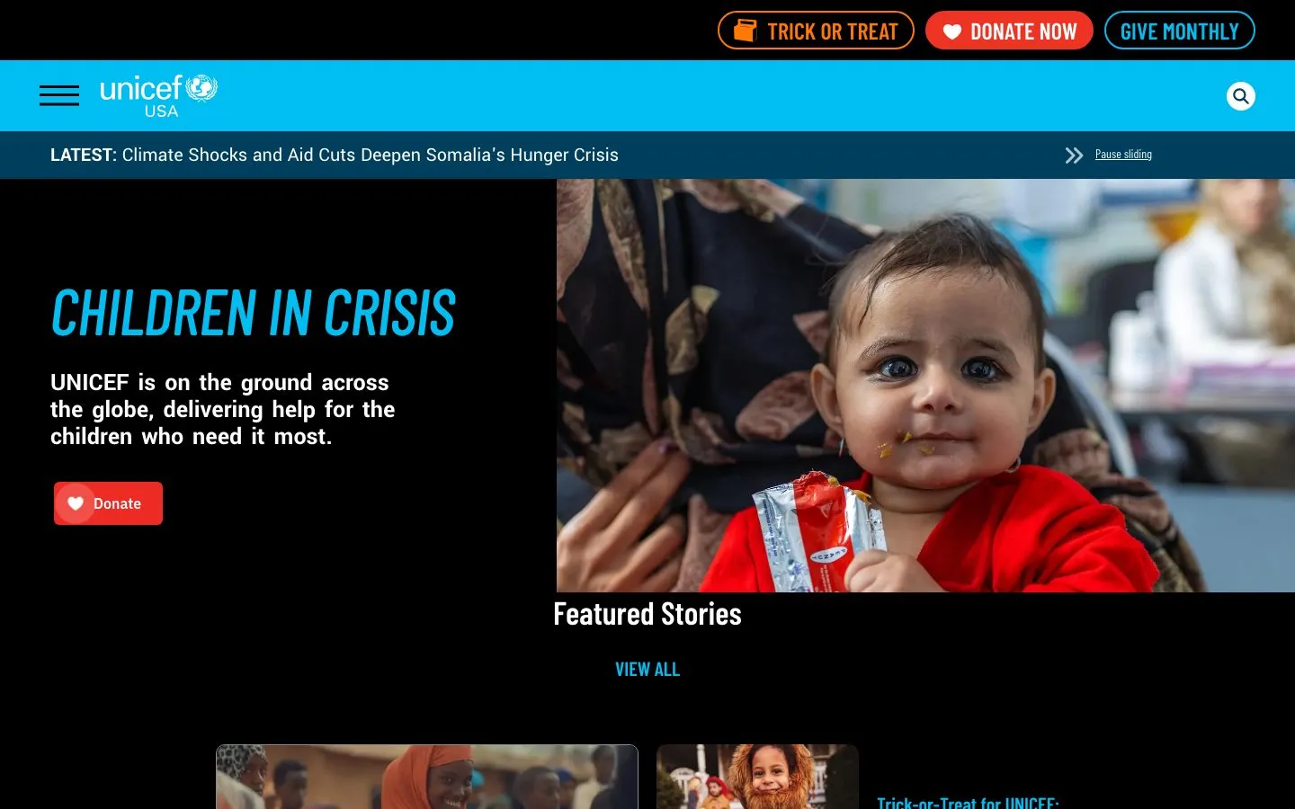 UNICEF USA homepage at 1440x900, captured 2026-10-06